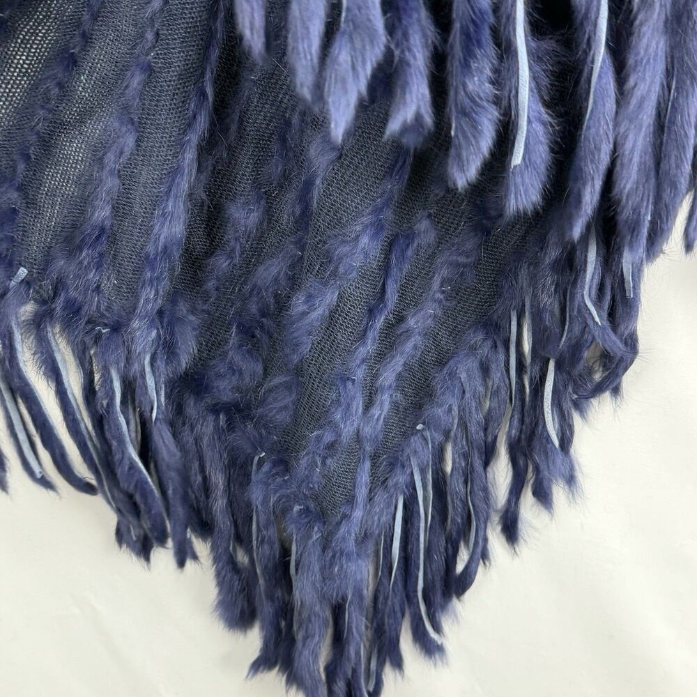 Navy Blue Faux Fur Poncho Cape Fringe Women’s One Size Soft Cozy Wrap - Picture 10 of 14